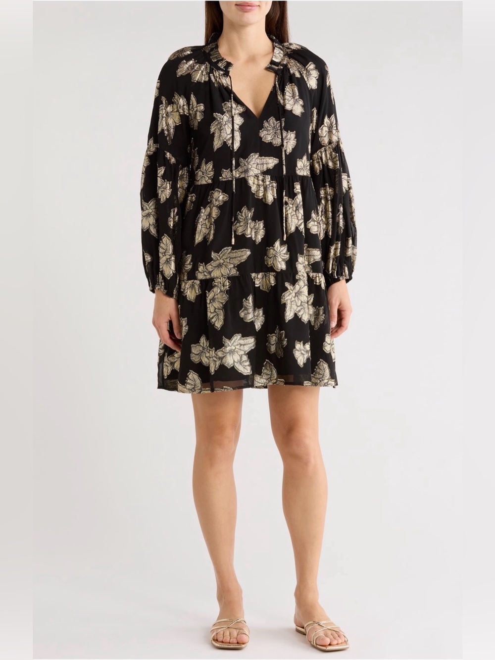 NWT Tommy Bahama Shimmering Shores Tiered Dress Black Gold XS/TP